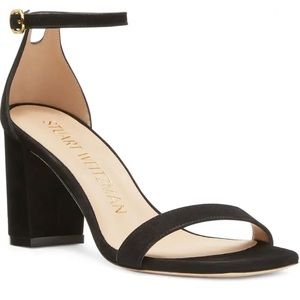 Stuart Weitzman Nudistcurve 75 Block Heel Sandal - Black Suede